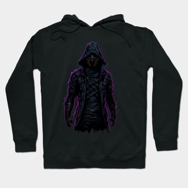 Cyberpunk Ninja Shinobi Neon Japanese Design Hoodie by Moxie Vibe